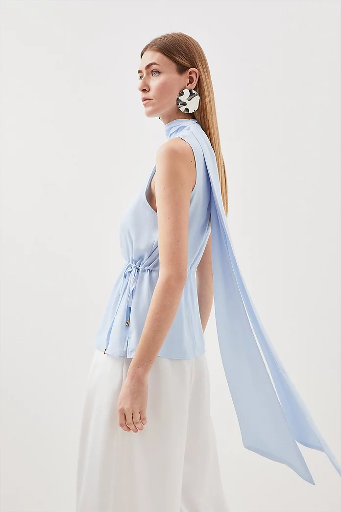 Tall Georgette Woven Tie Neck Blouse | Karen Millen Tall Georgette Woven Tie Neck Blouse | Karen Millen